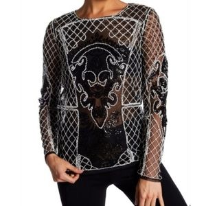Beautifully Detailed Sheer Beaded Black Blouse